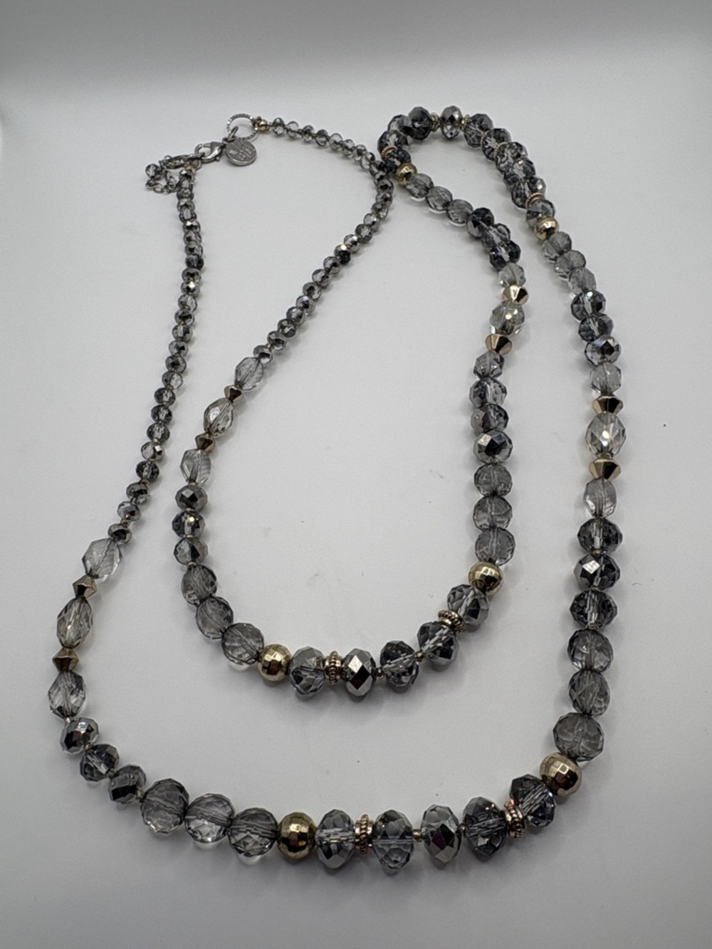 White House Black Market Gray and Gold Layered Faceted Bead Necklace - Picture 4 of 6